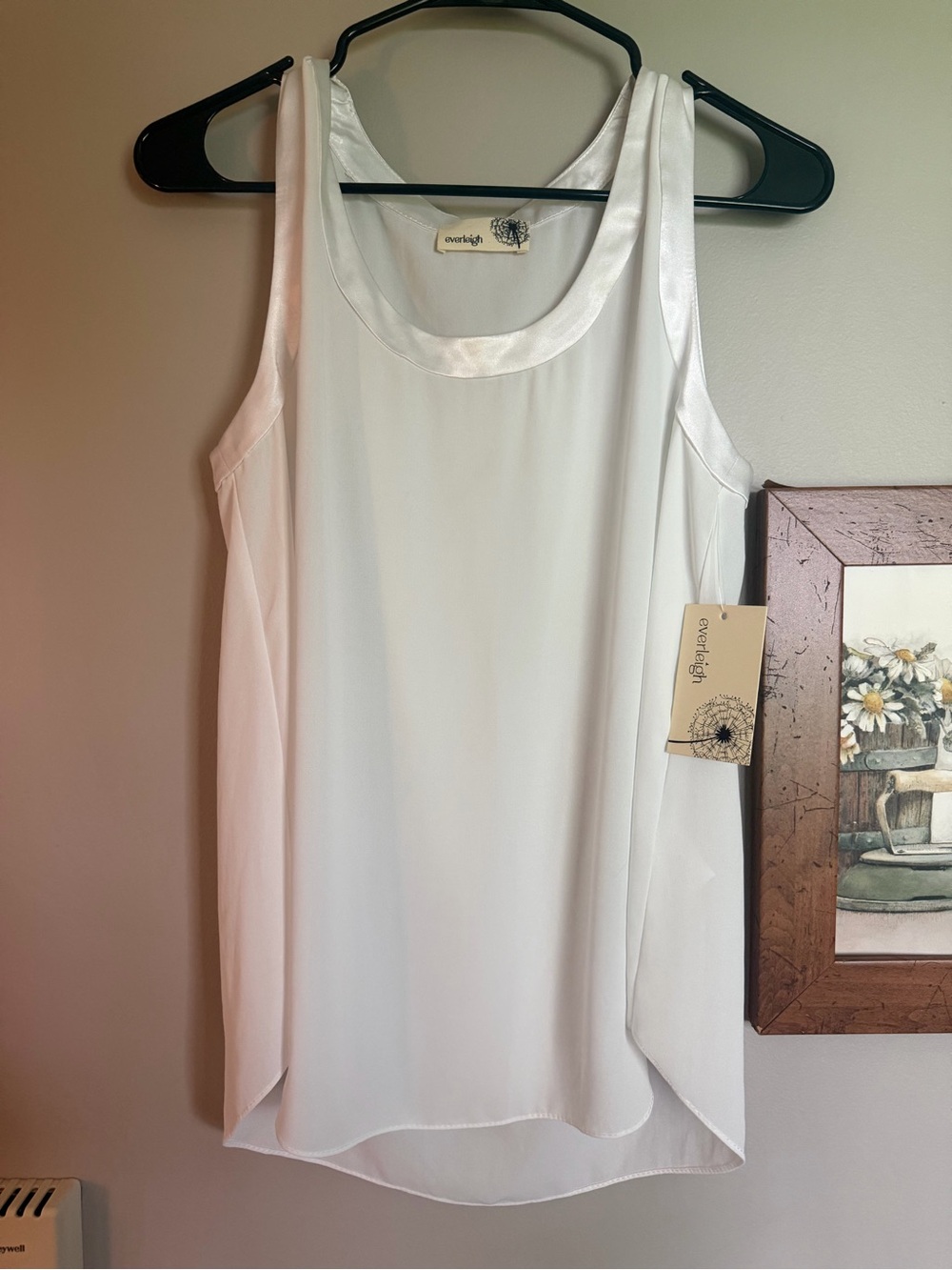 Everleigh White Satin-Trim Shell Top